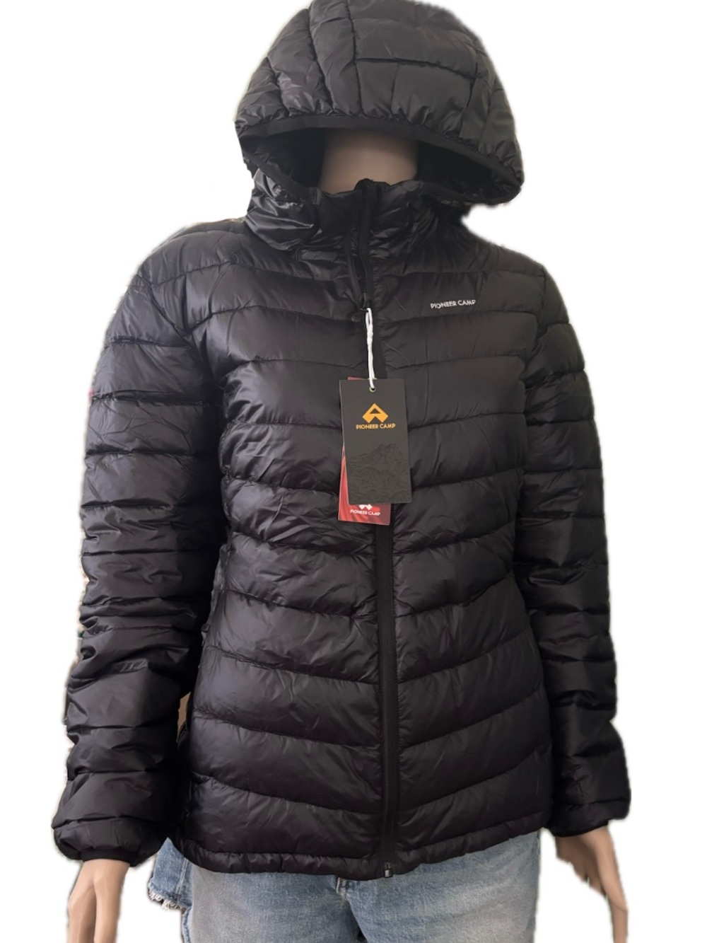 Pioneer Camp Black Packable Down Jacket with Mini Duffle Sleeve